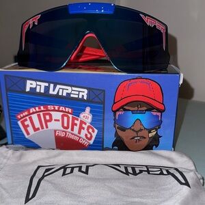 Baseball-Pit Viper Blue Mirror Shield Sunglasses with Red Accents